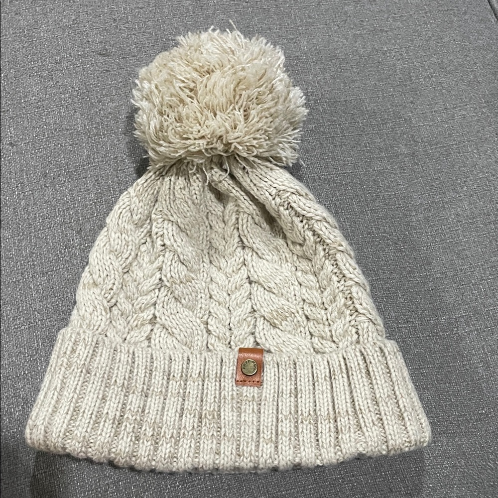 Frye and Co. Womens Pom Pom Cable-knit Beanie w/ Cuff One size Oatmeal Color